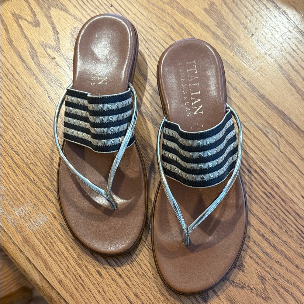 Italian Shoemakers Black and Brown Striped Sandals